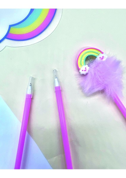 Tüylü Pembe Gökkuşağı Kalem