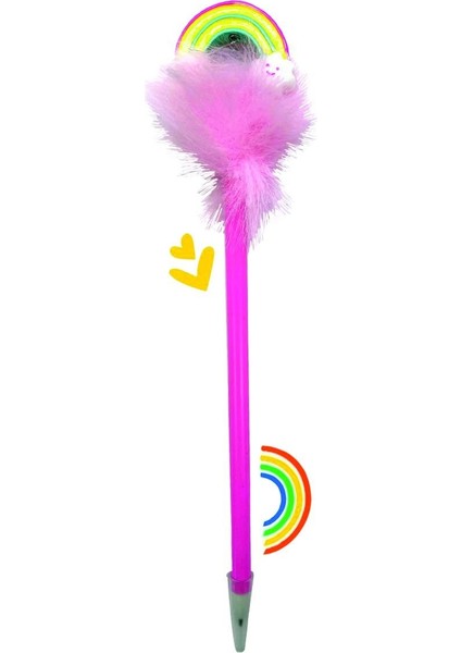 Tüylü Pembe Gökkuşağı Kalem