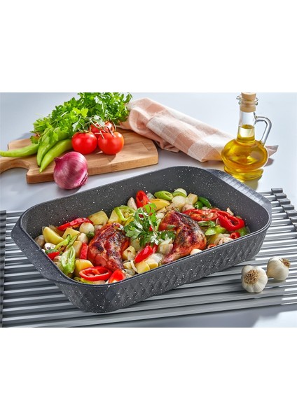 Cookware Döküm Dikdörtgen Çok Amaçlı Tepsi 34 cm Siyah ZK-915