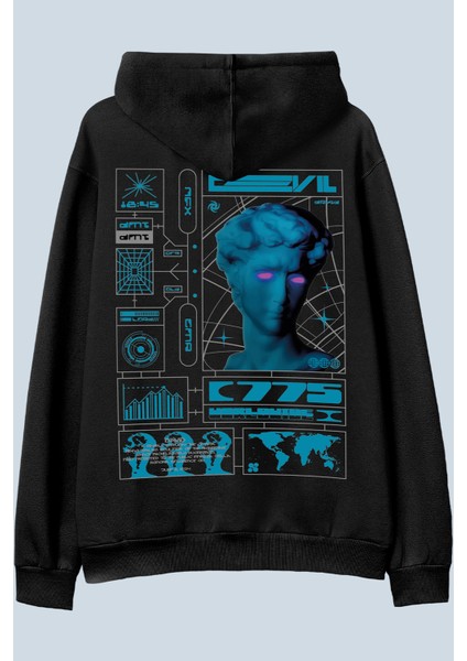 775 V2 Siyah Oversize Kapüşonlu Sweatshirt Hoodie