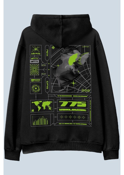 775 Siyah Oversize Kapüşonlu Sweatshirt Hoodie