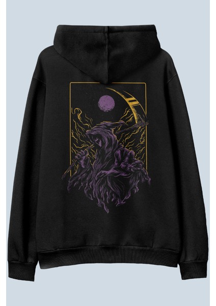 Grim Reaper Siyah Oversize Kapüşonlu Sweatshirt Hoodie
