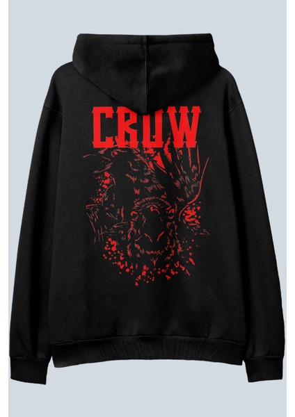 Crow Siyah Oversize Kapüşonlu Sweatshirt Hoodie