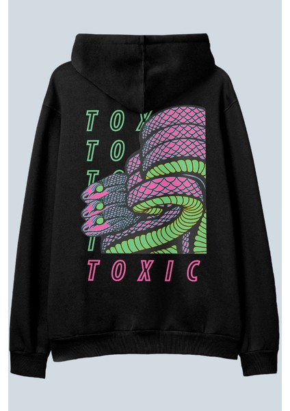 Toxic Siyah Oversize Kapüşonlu Sweatshirt Hoodie