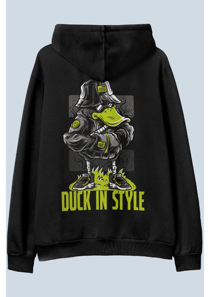 Duck In Style Siyah Oversize Kapüşonlu Sweatshirt Hoodie