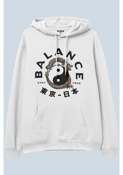 Balance Beyaz Oversize Kapüşonlu Sweatshirt Hoodie