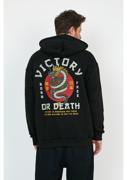 Victory Or Death Siyah Oversize Kapüşonlu Sweatshirt Hoodie