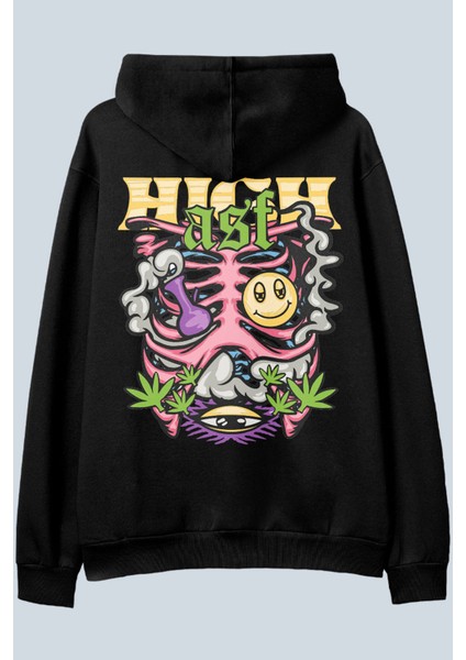 High Asf Siyah Oversize Kapüşonlu Sweatshirt Hoodie