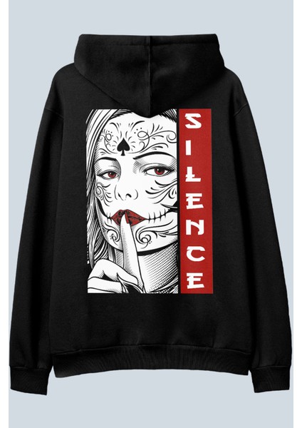Silence Siyah Oversize Kapüşonlu Sweatshirt Hoodie