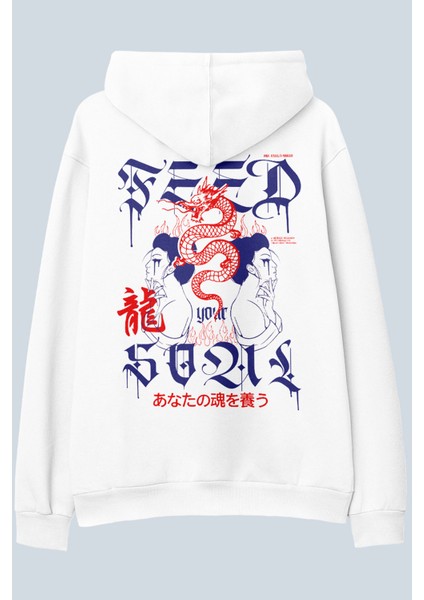 Feed Soul Beyaz Oversize Kapüşonlu Sweatshirt Hoodie