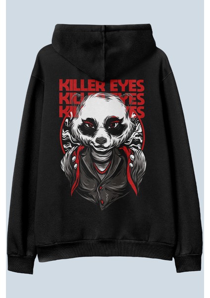 Killer Eyes Siyah Oversize Kapüşonlu Sweatshirt Hoodie