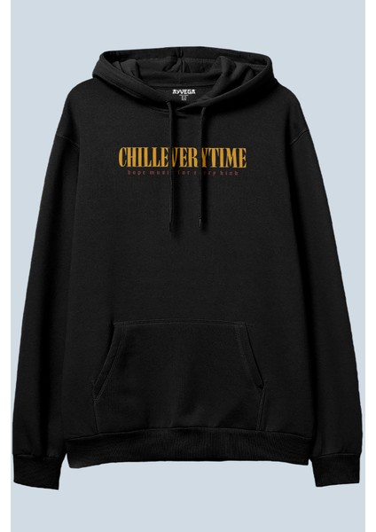 Chill Everytime Siyah Oversize Kapüşonlu Sweatshirt Hoodie fiyatları
