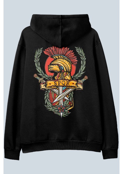 Rome Siyah Oversize Kapüşonlu Sweatshirt Hoodie