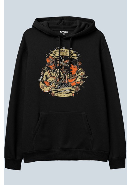 Blues Siyah Oversize Kapüşonlu Sweatshirt Hoodie