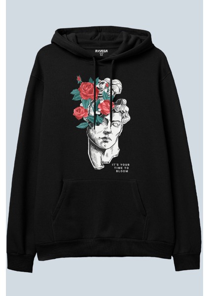 Rose Sculpture V2 Siyah Oversize Kapüşonlu Sweatshirt Hoodie