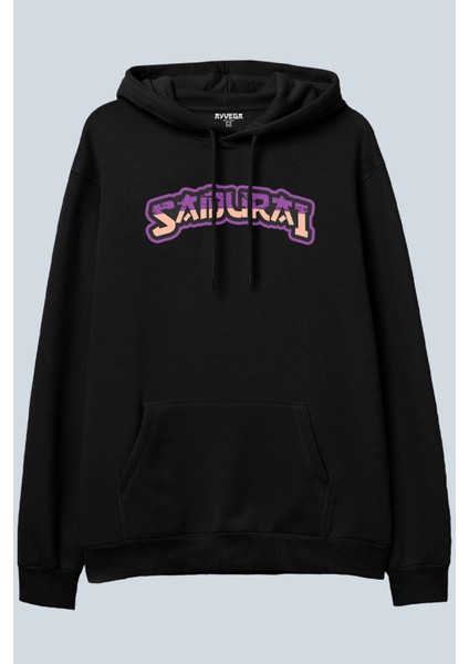Samurai Warrior Siyah Oversize Kapüşonlu Sweatshirt Hoodie
