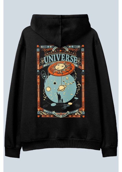 Universe Siyah Oversize Kapüşonlu Sweatshirt Hoodie