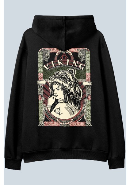 Valhalla Siyah Oversize Kapüşonlu Sweatshirt Hoodie