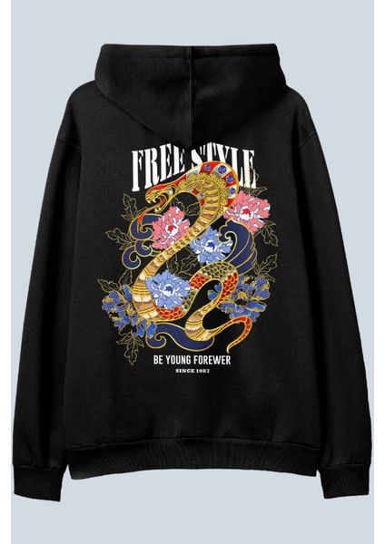 Free Style Siyah Oversize Kapüşonlu Sweatshirt Hoodie