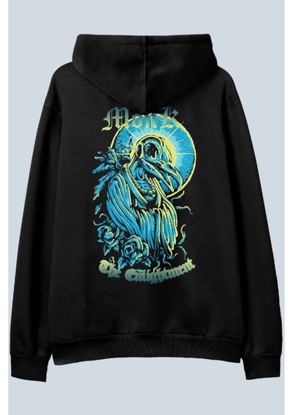 Monk Siyah Oversize Kapüşonlu Sweatshirt Hoodie