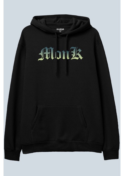Monk Siyah Oversize Kapüşonlu Sweatshirt Hoodie