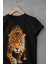 Unisex %100 Pamuk Siyah, Oversıze Rahat Kalıp, Asi 3D Görünümlü Kaplan, Tiger TShirt 1