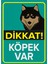 Dikkat Köpek Var Mavi Renk Levhası Husky - Dekote Malzeme 50X70 cm 1
