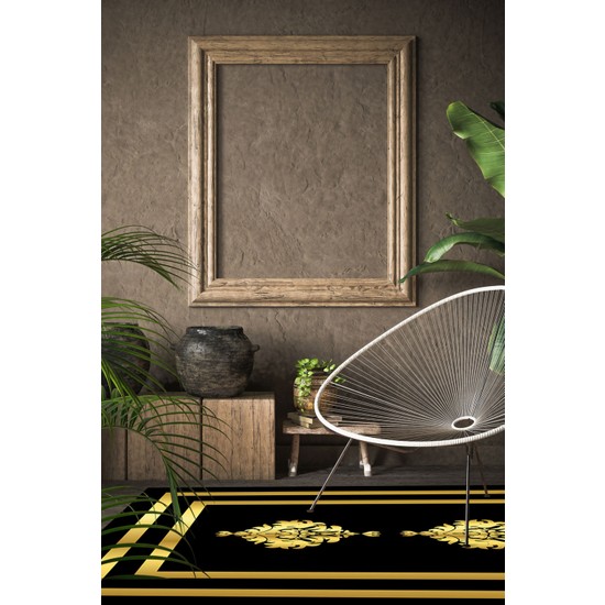 Extra Carpet Siyah Gold Çerçeve Desenli Halı ve Yolluk Fiyatı