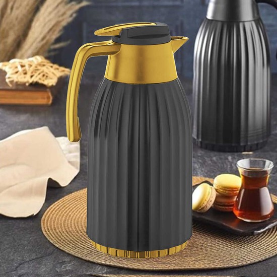 Penguen PNG-7004 1,5 Lt Oluklu Cam Termos Gold Siyah