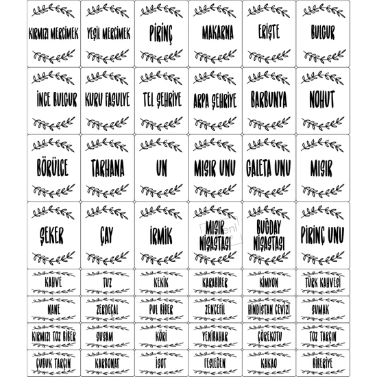 Meleni Home 48 Adet Baharat Kavanoz Etiketi - Bakliyat Baharat Sticker Etiket