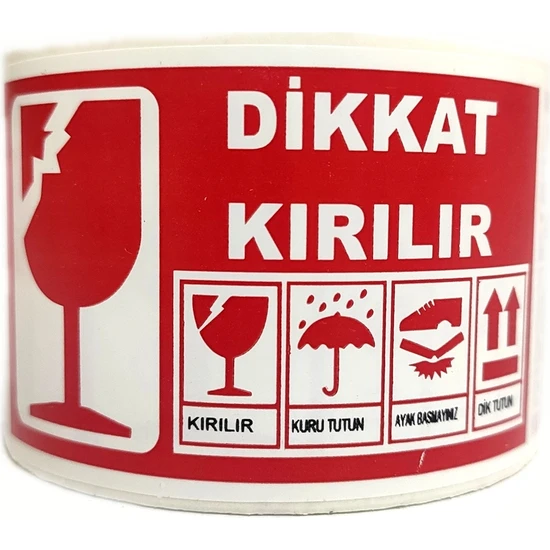 Bant Evi Dikkat Kırılır Etiket 10cm X 5cm 1 Rulo 250 Adet Uyarı Kırılabilir Nakliye Etiketi