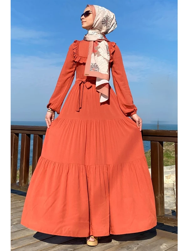 Rabia Şamlı Bade Kiremit Elbise
