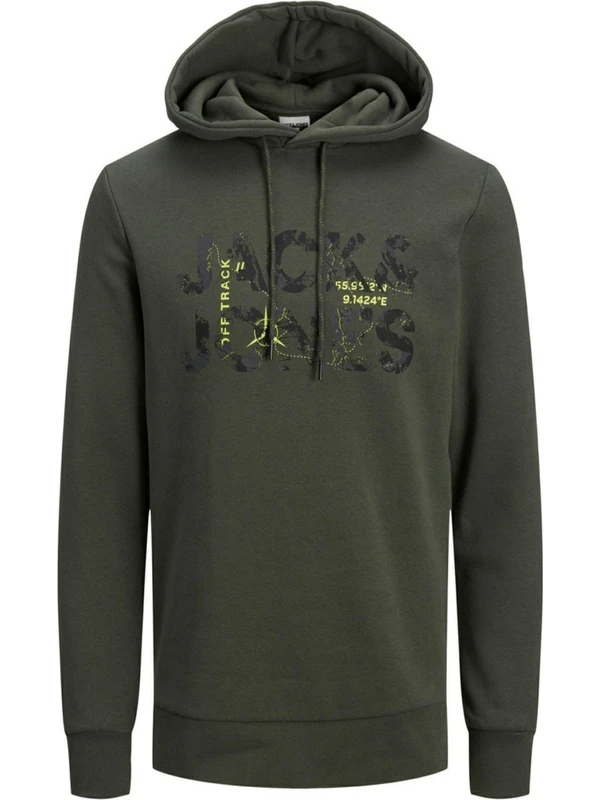 Jack & Jones Tech Erkek Yeşil Baskılı Kapüşonlu Sweatshirt