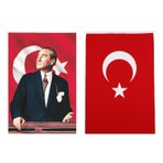 BAYRAKAL Atatürk Resmi Kumaş ve Türk Bayrağı Ikili Set