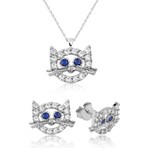 925 Gümüş Gümüş Kedi Çocuk Set