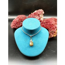 Doğal Taş Delisi Sitrin Doğal Taş Ham Kolye Ucu (47 cm Zincir Dahil)