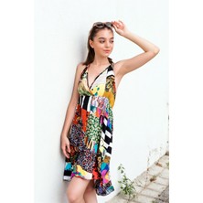 Gils Butik Sırtı Bağlamalı Patchwork Elbise