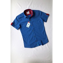 Louis Kids Lacivert Kare Detaylı Kısa Kol Çocuk Gömleği