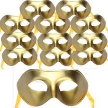 Pandoli Altın Sarısı Renk Plastik Balo Maskesi Düz Renk 12 Adet