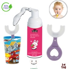 Mas Lord U Tipi Yeni Nesil Diş Fırçası Seti - Mavi Fırçalık + Mor Kalp 2-6 Yaş + Köpük Macun