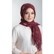 Hürrem Bone Bordo Pratik Hazır Geçmeli Tesettür Eşarp Kesik Elyaf Piliseli Çiçek Desenli 1818D6_16