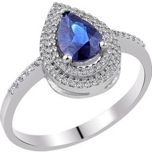 İryum 0.21 Karat Iki Sıra Pırlantalı Safir Yüzük PY099-1