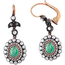 1.13 Karat Elmaslı Oval Zümrüt Küpe EE190