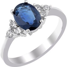İryum 0.19 Karat Pırlantalı Safir Tektaş Yüzük PYZK042-2