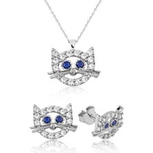 925 Gümüş Gümüş Kedi Çocuk Set