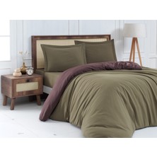 HerdaimModa Pamuklu Kolay Ütülenebilir Düz Renkli Çift Kişilik Nevresim Takımı Yeşil Mürdüm