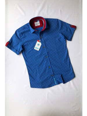 Louis Kids Lacivert Kare Detaylı Kısa Kol Çocuk Gömleği