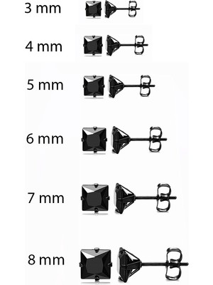 Chavin Siyah Çelik 6 Takım Kare Taşlı Bayan Erkek Küpe ES80