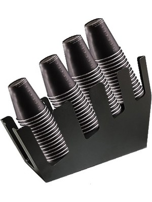 Horecamark Metal Siyah Karton Bardak Standı Eğimli Model 4 Bölümlü