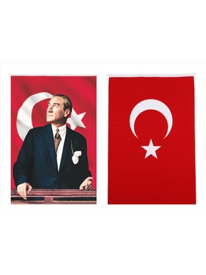 BAYRAKAL Atatürk Resmi Kumaş ve Türk Bayrağı Ikili Set